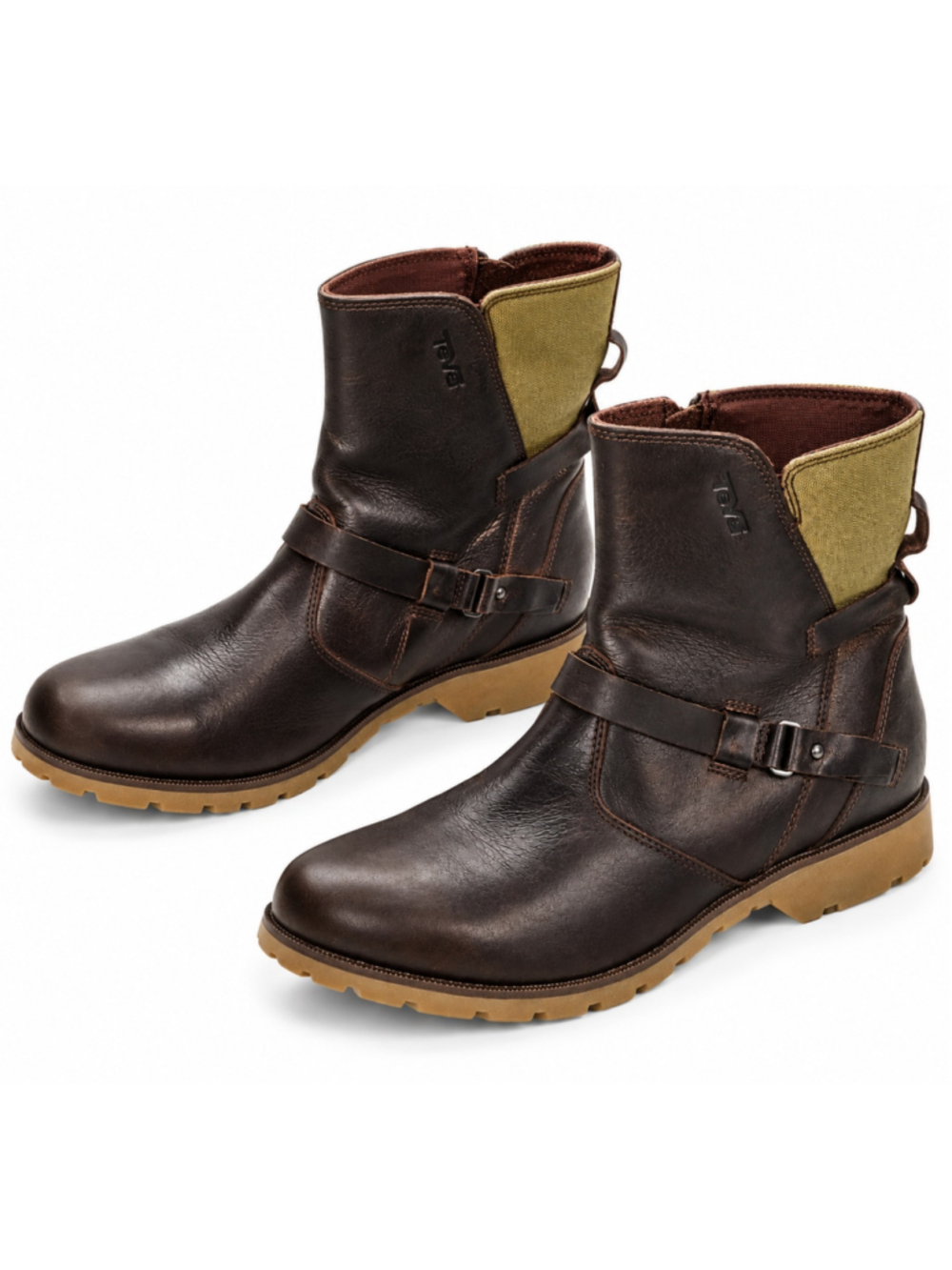 Teva De La Vina Boots Womens 9 Brown Waterproof Leather Canvas Moto 1005938 NWOT
